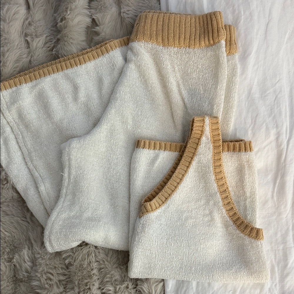White and Tan Sleeveless Knit Set
